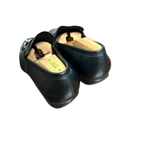 Ferragamo Black Italian Leather Gancini Bit Square Toe Slip On Dress Loafer 10.5